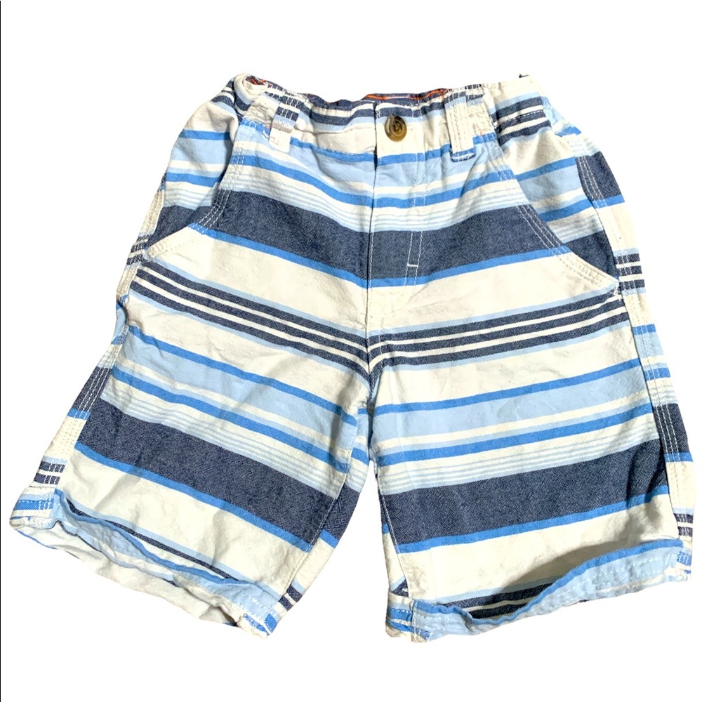 Little boys blue white denim striped shorts
